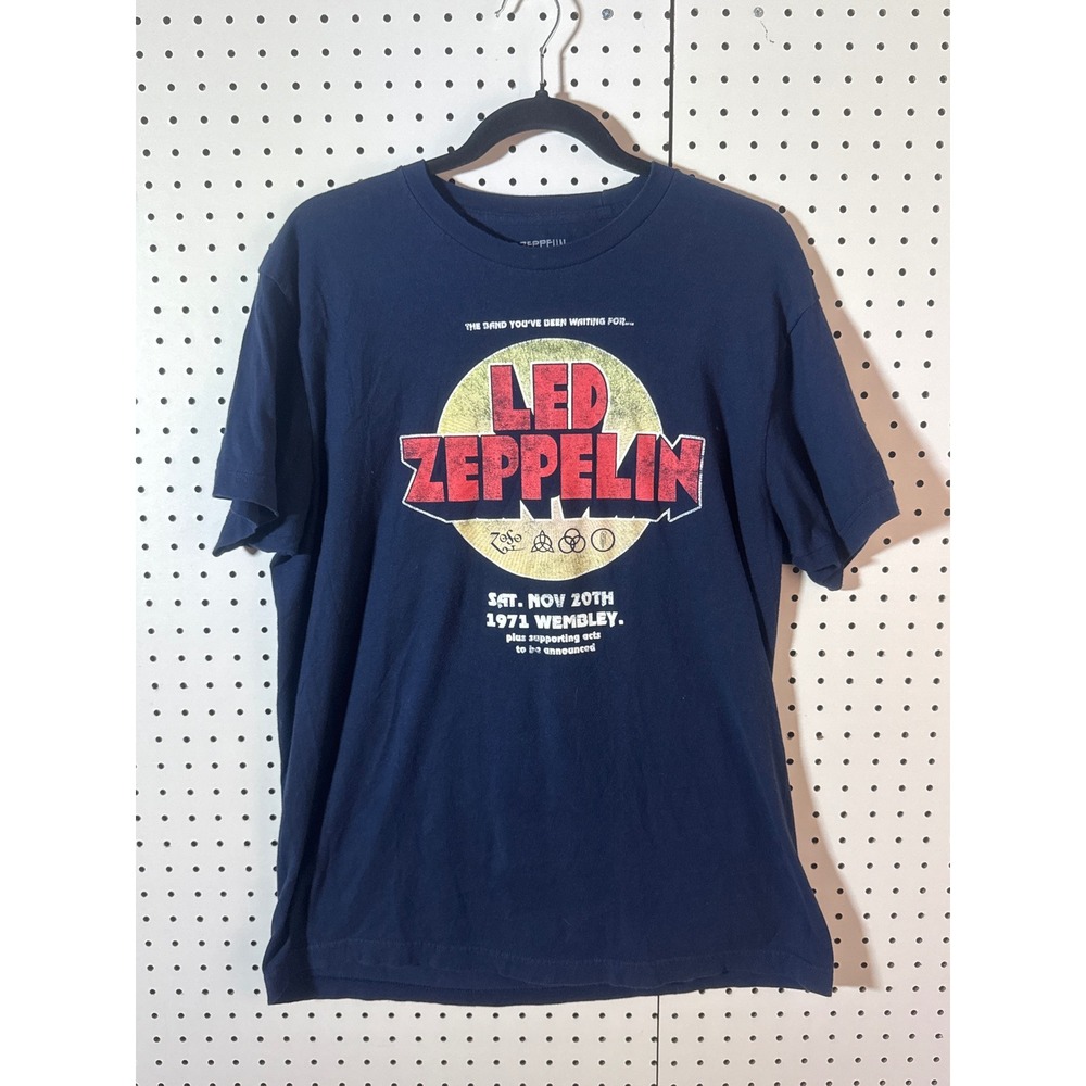 Led Zeppelin 1971 Wembley Concert Graphic T-Shirt Navy Blue Mens Large